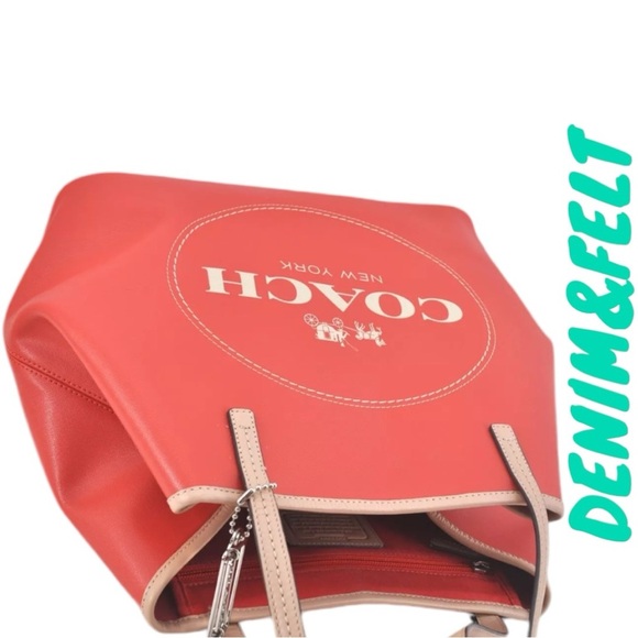 Coach Red Coated Canvas/Leather Metro Horse Carriage Shopper Tote Shoulder Bag♥️ - Picture 7 of 16